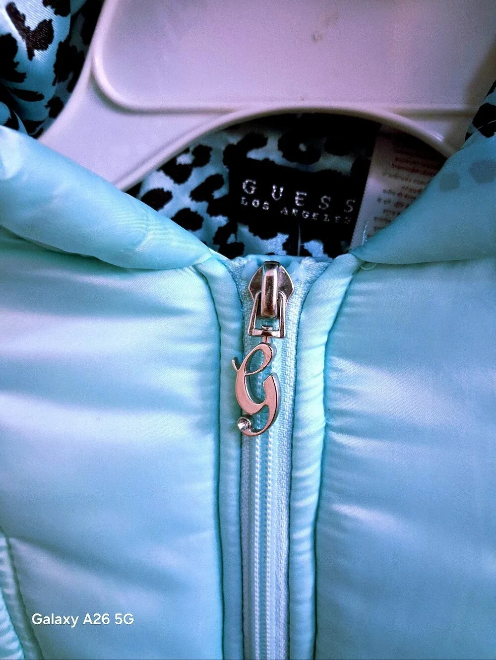 NWT Guess Los Angeles Evelyn Matte Hooded Puffer Mint Green Jacker Size 4T
